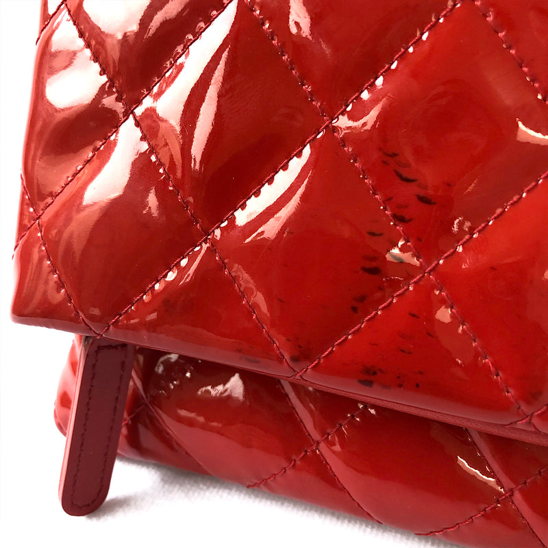 Chanel red patent leather clutch