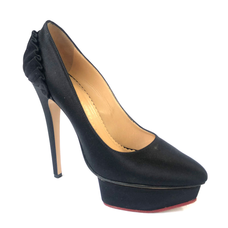 CHARLOTTE OLYMPIA black satin platform heels