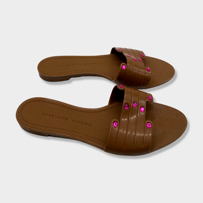 CHARLOTTE OLYMPIA 'HANDS UP' RUBBER SLIDE SANDALS