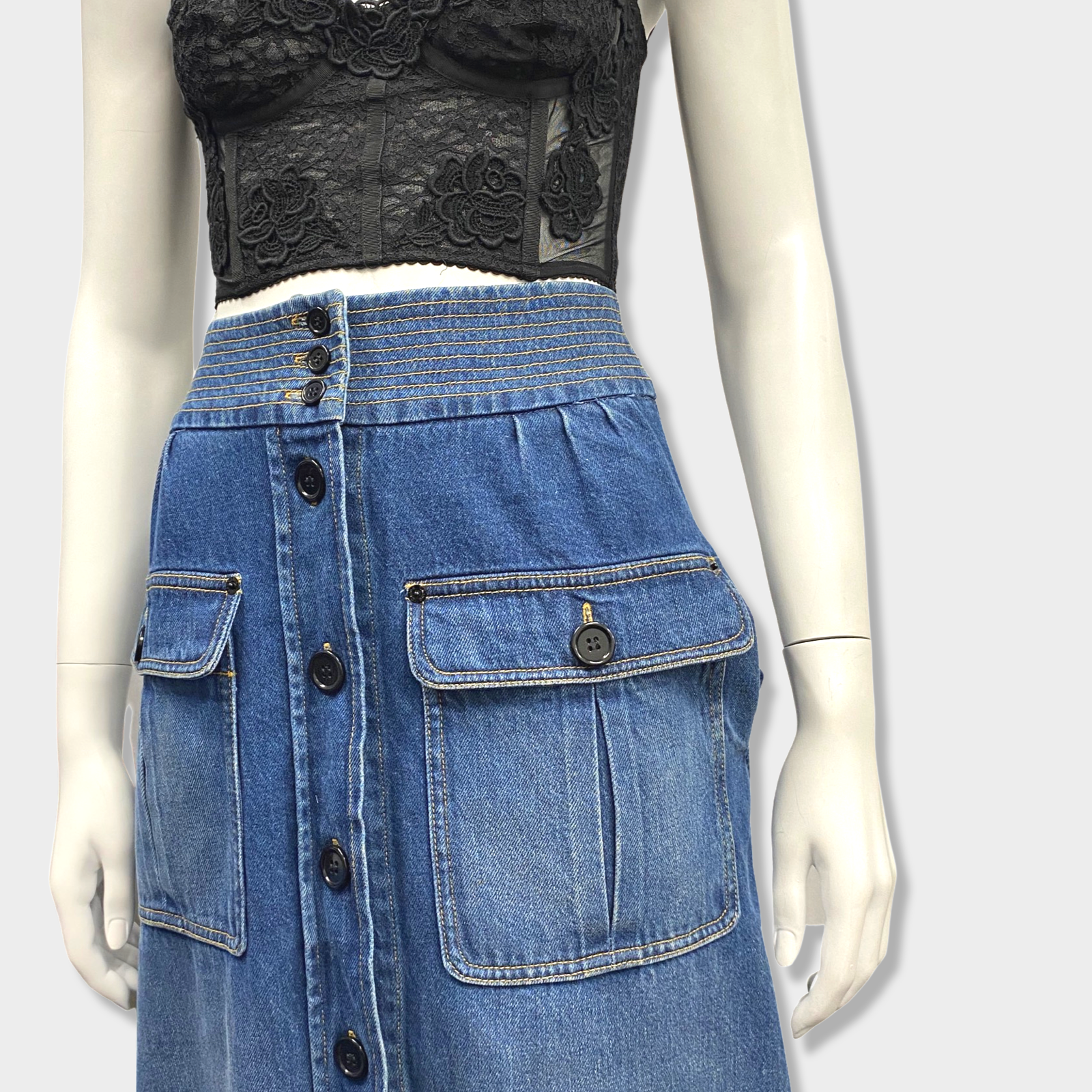 90s Denim Button Front Maxi Skirt - XS to Small, 25