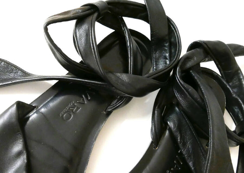 Alvaro Gonzalez women's black leather ankle lace flat sandals