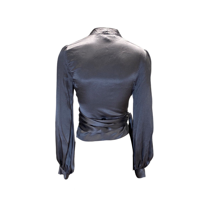 second-hand DIANE VON FURSTENBERG grey silk blouse | Size US2