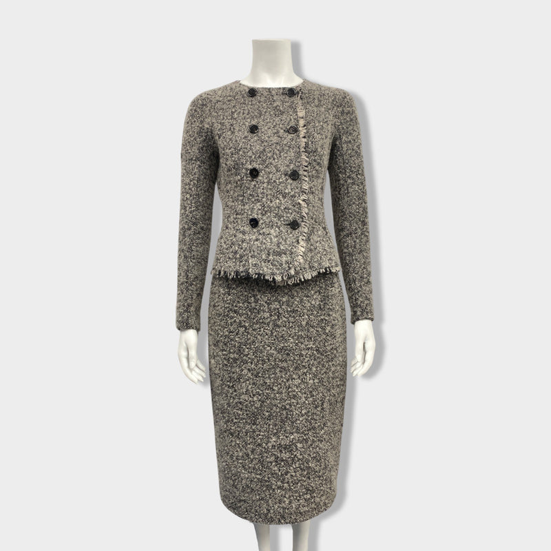 pre-owned CHRISTIAN DIOR grey cotton and wool set of jacket and skirt | Size FR38