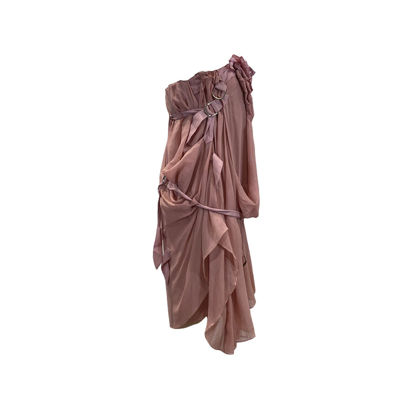 second-hand CHRISTIAN DIOR ruffled pink strapless mini dress | Size FR36