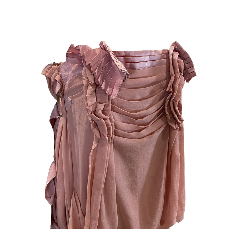 pre-loved CHRISTIAN DIOR ruffled pink strapless mini dress | Size FR36