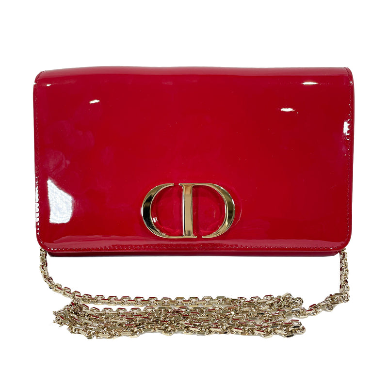 pre-owned Christian Dior red patent leather clutch