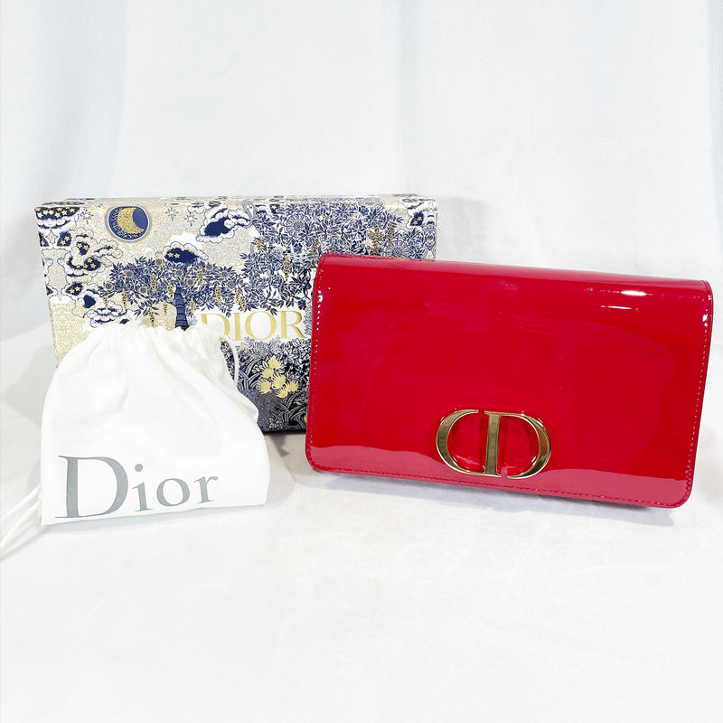 second-hand Christian Dior red patent leather clutch