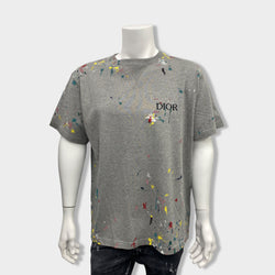 pre-owned DIOR grey paint print cotton T-shirt | Size XL