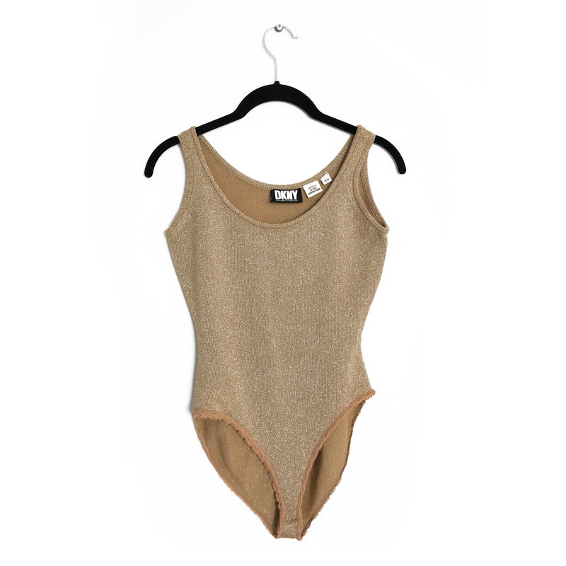 second hand DKNY gold metallic knitted body 