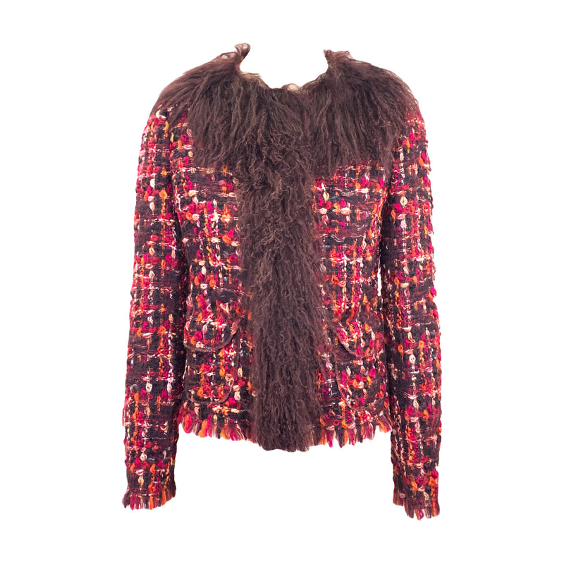 Dolce&Gabbana red tweed jacket with alpaca collar