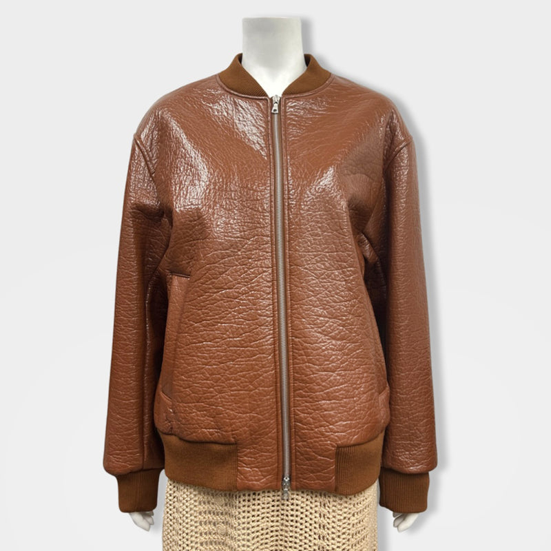 pre-loved DRIES VAN NOTEN ochre patent leather jacket | Size M