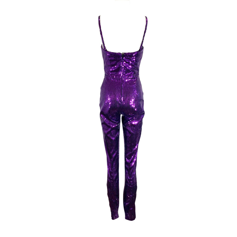 pre-loved DUNDAS purple sequined jumpsuit with crystals | Size IT38