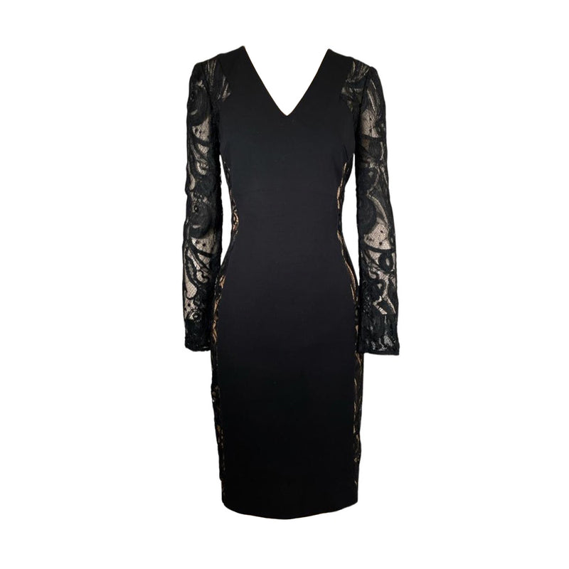 pre-owned EMILIO PUCCI black lace viscose mid-length dress | IT40