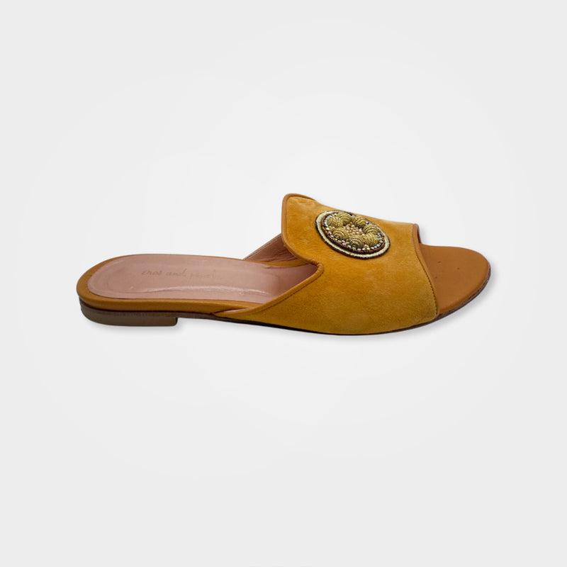 pre-loved EROS AND PSYCHE yellow suede sandals | Size EU40 UK7