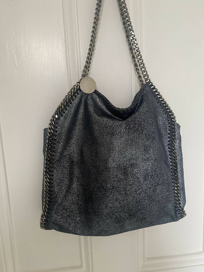 STELLA MCCARTNEY women's grey glitter effect faux suede Falabella handbag