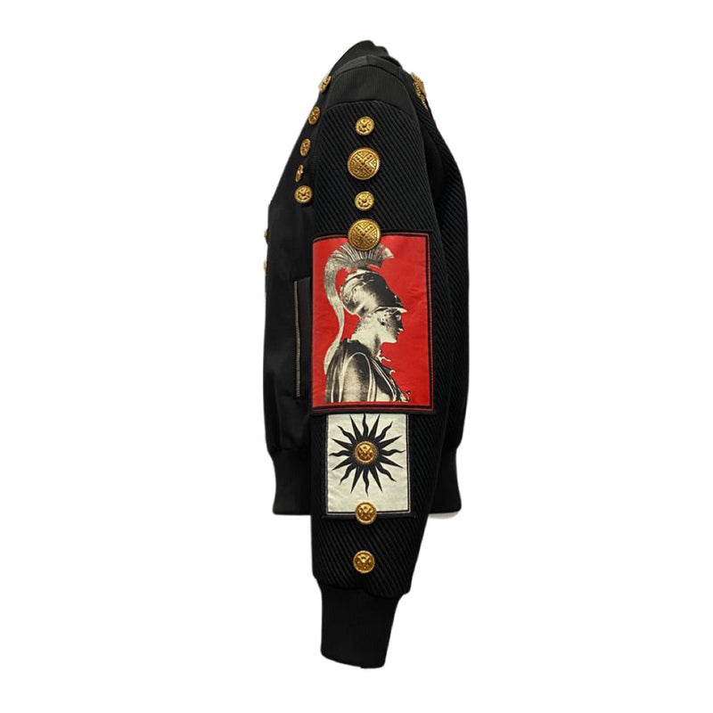 second-hand Fausto Puglisi black cotton jacket with red artistic print and gold decoration | Size IT42