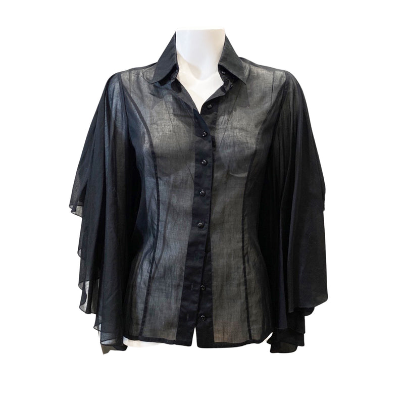 pre-owned Fendi black cotton ruffled blouse | Size IT40