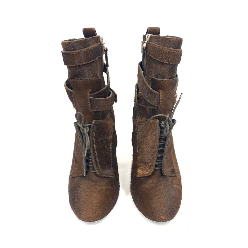 Fendi brown lace-up fur boots loop generation uk