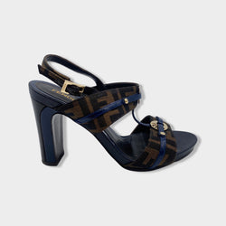pre-owned FENDI brown and navy sandal heels | Size EU37 UK4