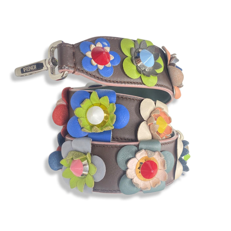 pre-owned FENDI multicolour leather floral decorated shoulder strap