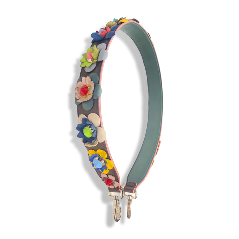 pre-loved FENDI multicolour leather floral decorated shoulder strap