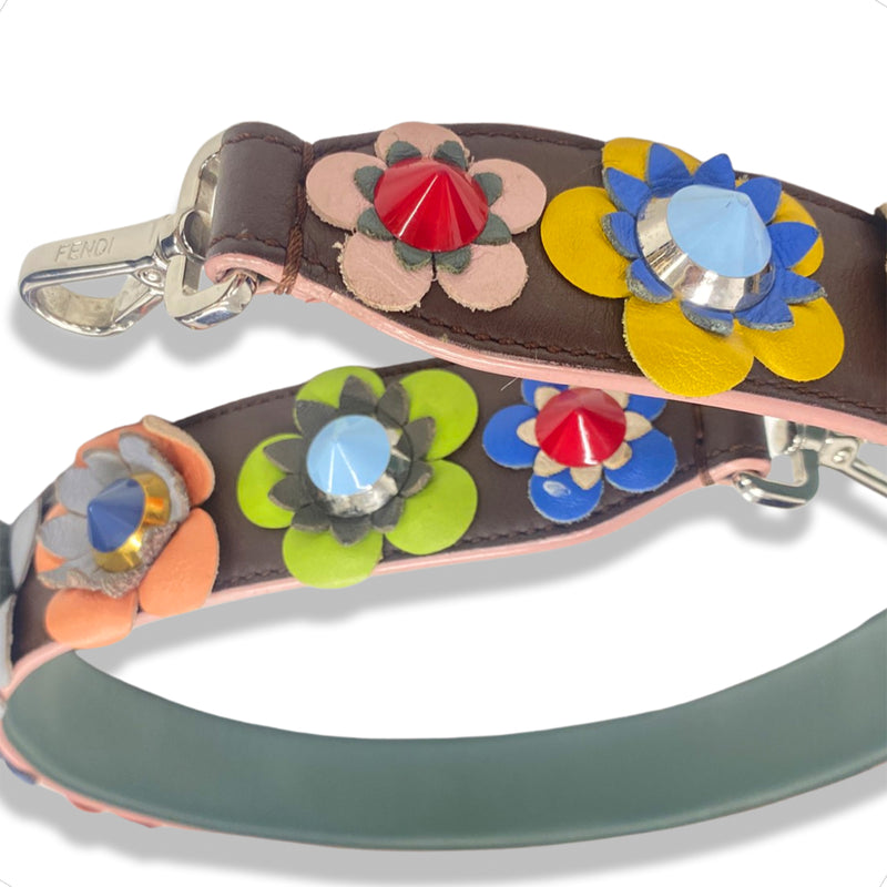 second-hand FENDI multicolour leather floral decorated shoulder strap