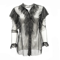 ALBERTA FERRETTI black glitter transparent blouse with front buttons