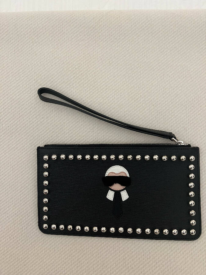 Fendi black leather wallet on chain karl lagerfeld leather clutch