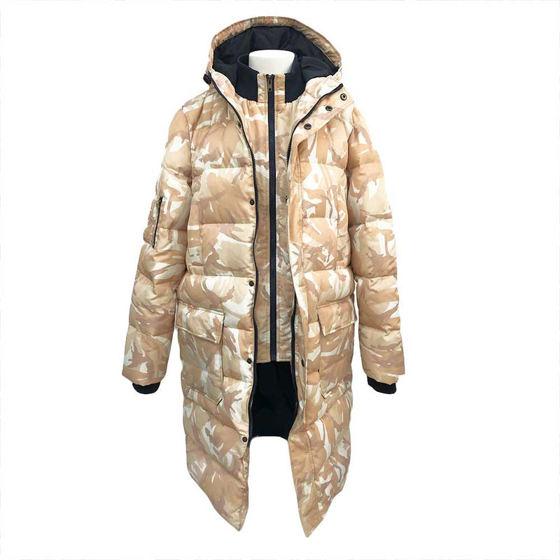 GANNI beige military print puffer coat | size S