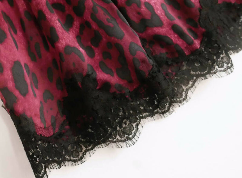 Dolce & Gabbana burgundy leopard print silk mini skirt