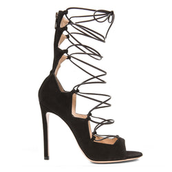 Gianvito Rossi black suede lace up sandal heels
