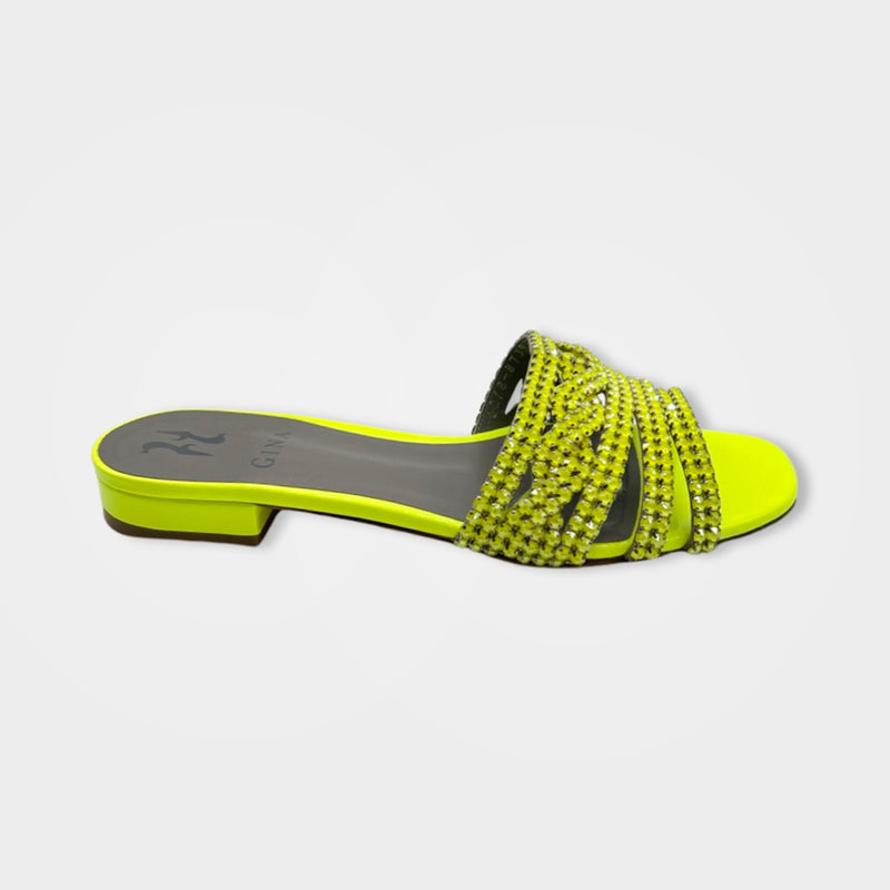 pre-loved GINA acid yellow leather sandals| Size EU38 UK5