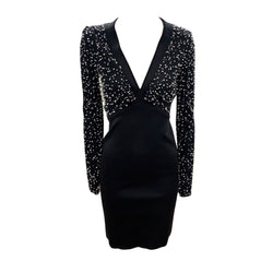 pre-owned GIVENCHY black pearl-embellished viscose dress | Size XS
