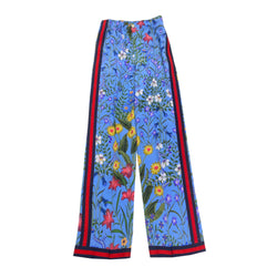 pre-loved GUCCI blue silk floral print trousers | Size UK8