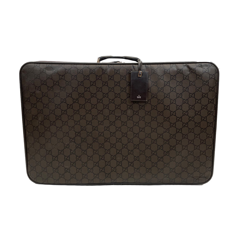 second hand Gucci brown logo suitcase