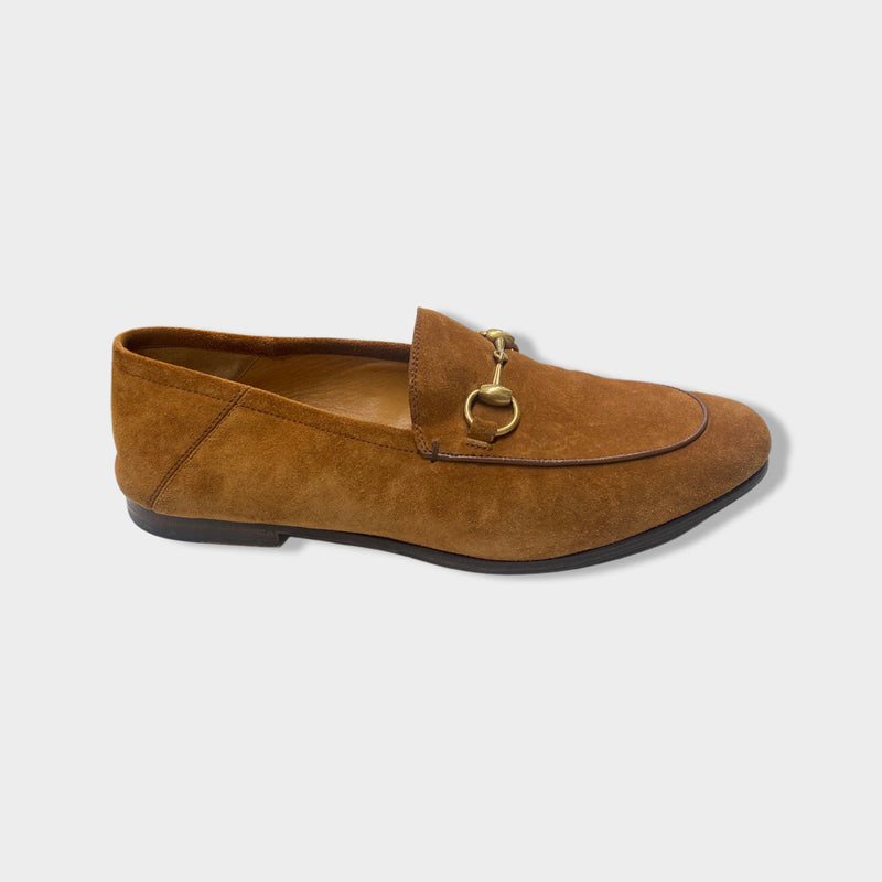 pre-owned GUCCI mustard suede Jordaan Horsebit loafers