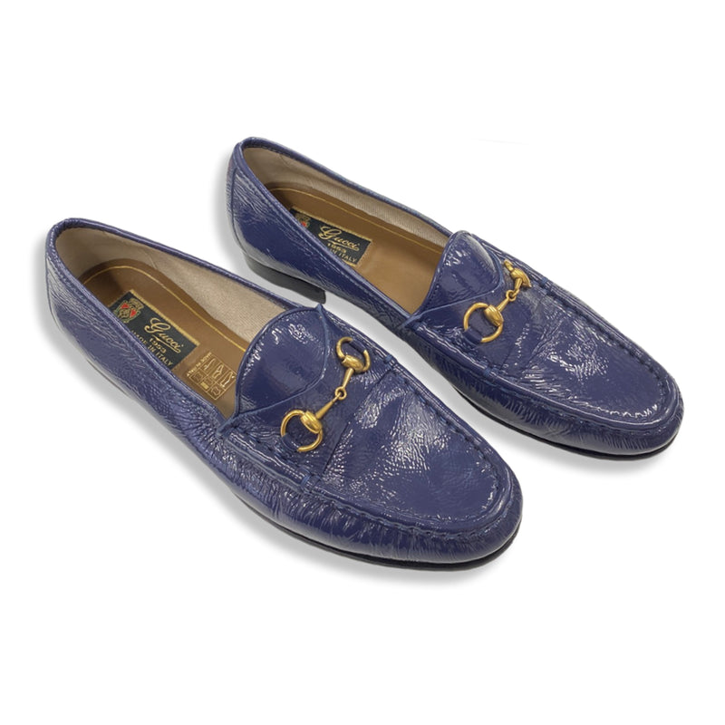 pre-loved GUCCI navy patent leather loafers | Size 39.5
