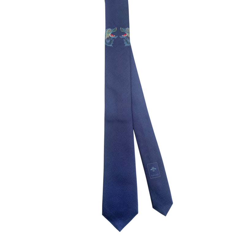 pre-loved GUCCI navy silk tie