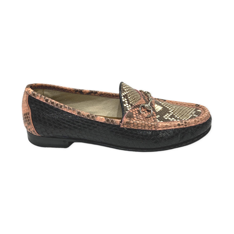 Gucci beige and pink python leather loafers