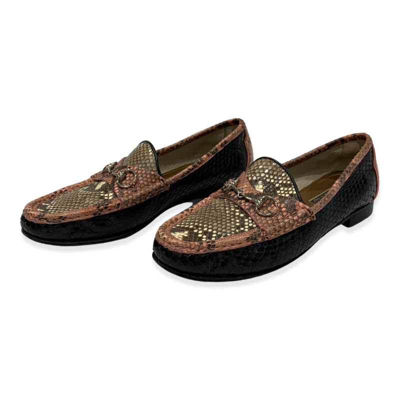 Gucci beige and pink python leather loafers