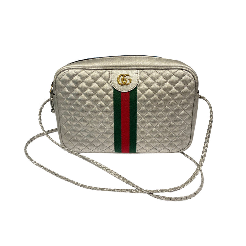pre-owned Gucci Silver Leather Camera Shoulder Bag