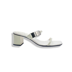 GUCCI white leather block heel mules | Size 37.5