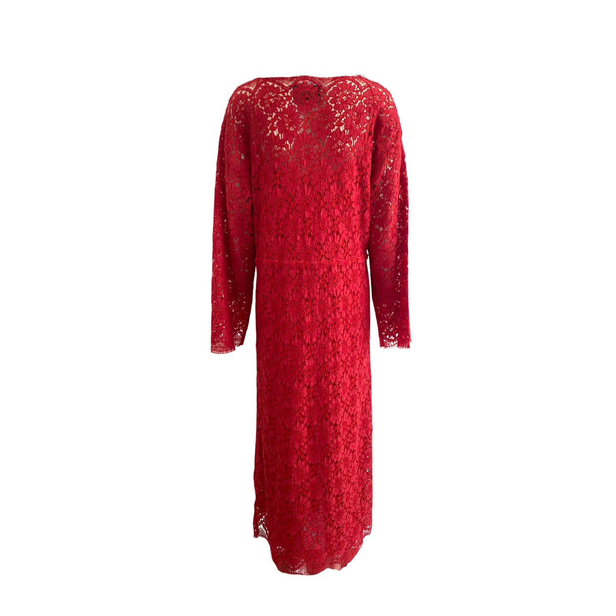 strapless open back dress [FINAL SALE] Red Lace Open Back Floor Length Silky Chiffon Formal Evening Mother Dress Red / M / N10 main image 1
