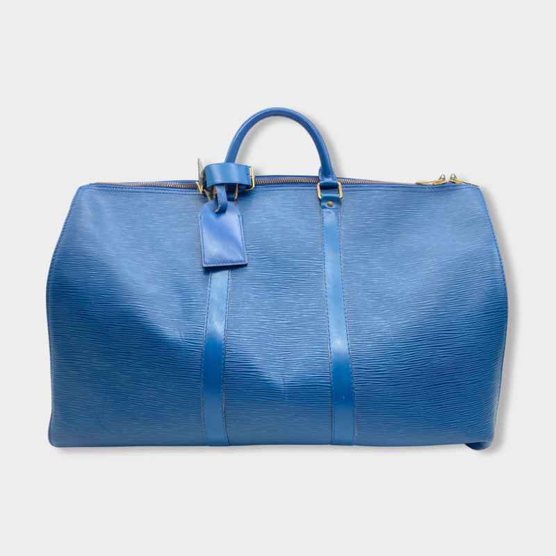 second-hand LOUIS VUITTON blue Speedy leather duffle bag