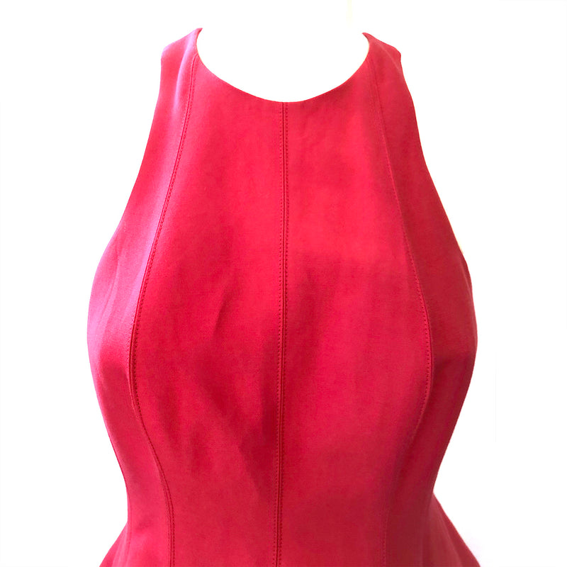 Halston raspberry red open back dress