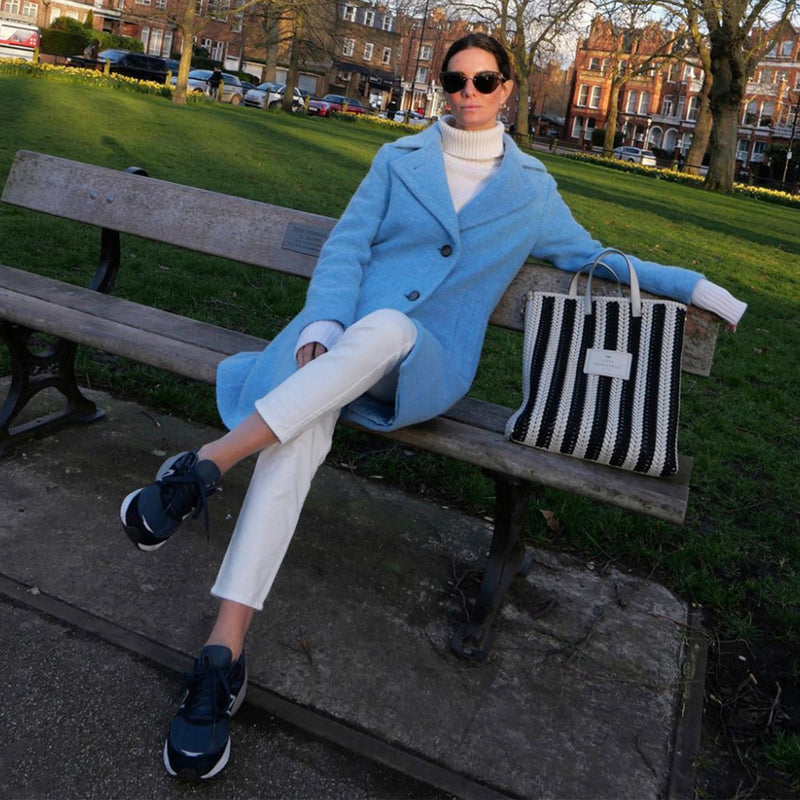 Hedvig Blogger from London wearing blue Sand Copenhagen Coat Second Hand