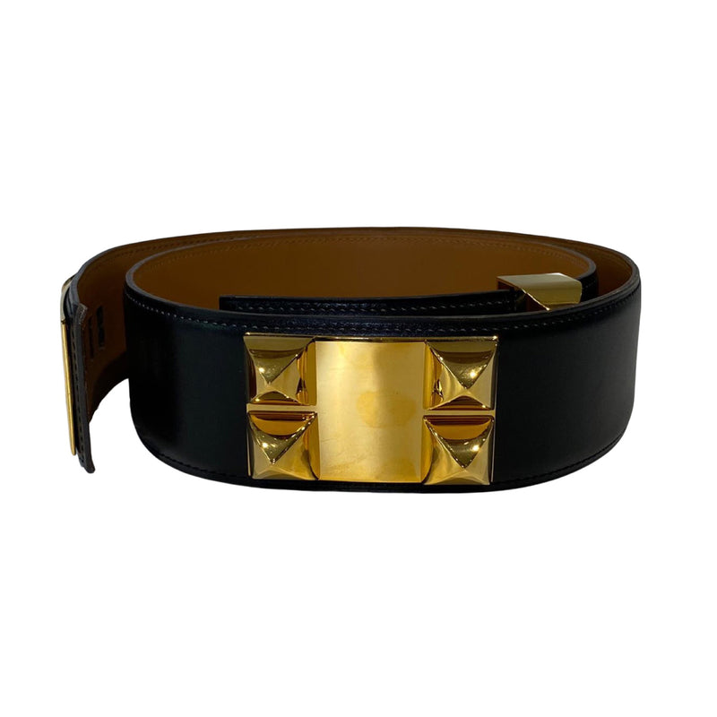 Hermes black leather medor belt