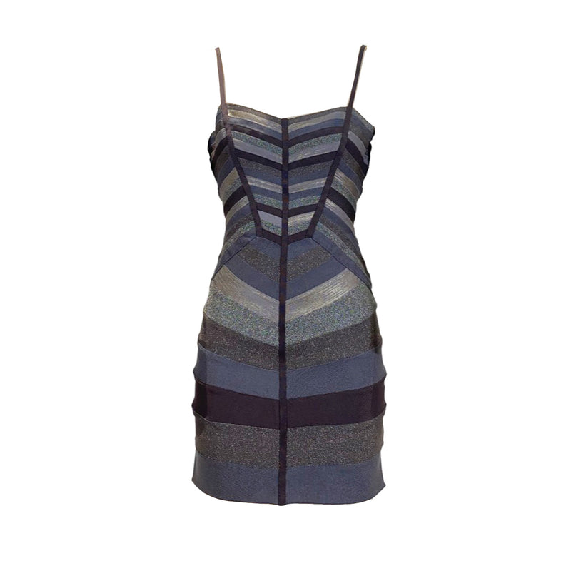 pre-owned Herve Leger pattern grey glitter mini dress | Size M