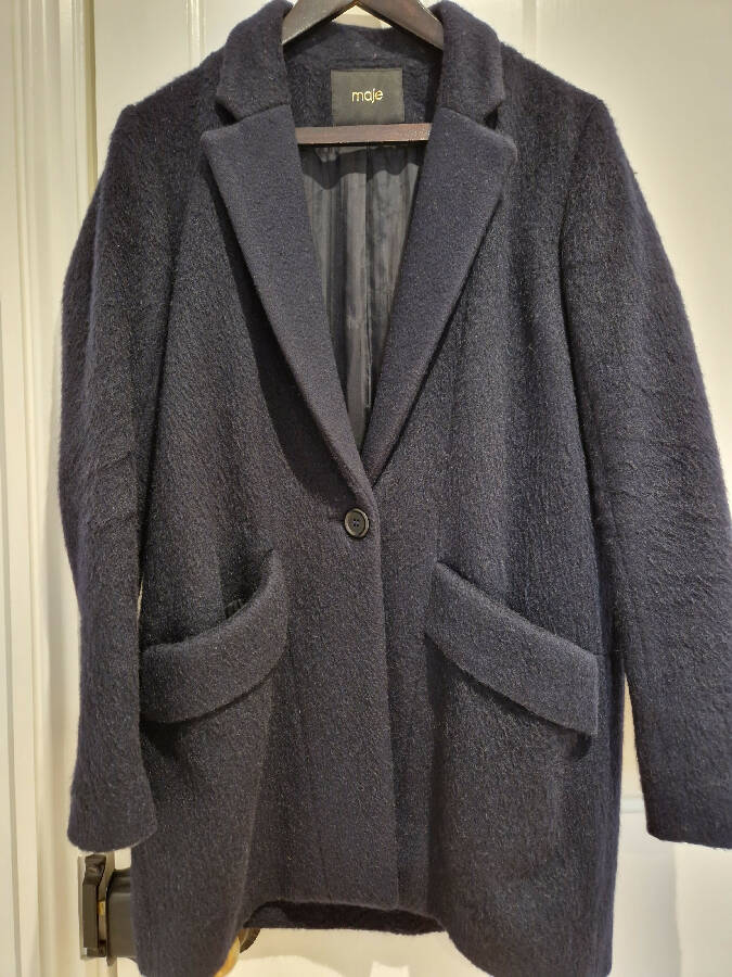 Maje women's navy wool and mohair coat