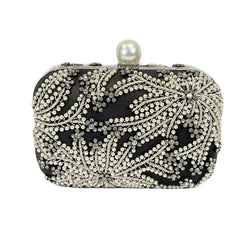 second-hand Jimmy Choo black crystal and pearl embellished silk clutch